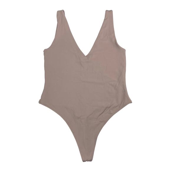 BABATON Aritzia Contour V-Neck Tank Thong Bodysuit Sz Large Deep Taupe - Picture 6 of 8